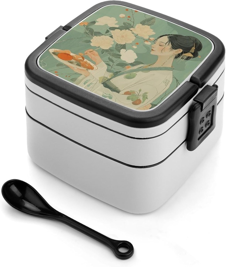 Bento Lunch Box for Women Lunch Containers for Adults Holding A Plate of Food Double Layered Lunchbox Large Capacity Bento Box with Cutlery for Work Picnic Camping Travel