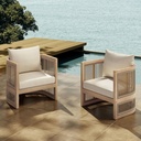 Christopher Knight Home Faine Acacia Wood Outdoor Club Chair Set of 2, Patio Accent Chair with Removable Cushion, Wooden Single Lounge Sofa Set, Light Teak+Beige
