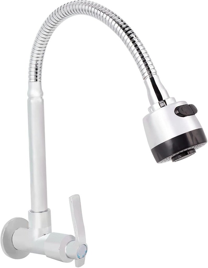 Single Cold Water Sink Faucet, 360° Rotatable Wall Mount Kitchen Faucet G1/2 Inch for Household Use, Durable Brass Faucet for Bathroom or Laundry Room