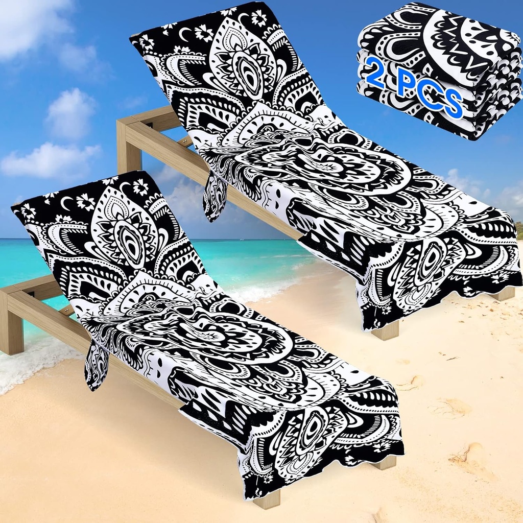 Oudain 2 Pcs Summer Beach Chair Covers with Side Pocket Boho Pool Lounge Chair Towel Covers Mandala Microfiber Pattern for Outdoor Garden Courtyard Patio Sunbathing Lawn,28.7 x 82.5 Inch(Elegant)