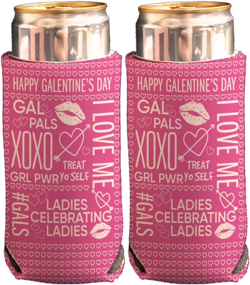 VictoryStore Slim Can Coolers: Happy Galentine's Day Slim Can Cooler for 12oz Tall Skinny Cans, For Bachelorette Party, Beach, And Outdoors (6)