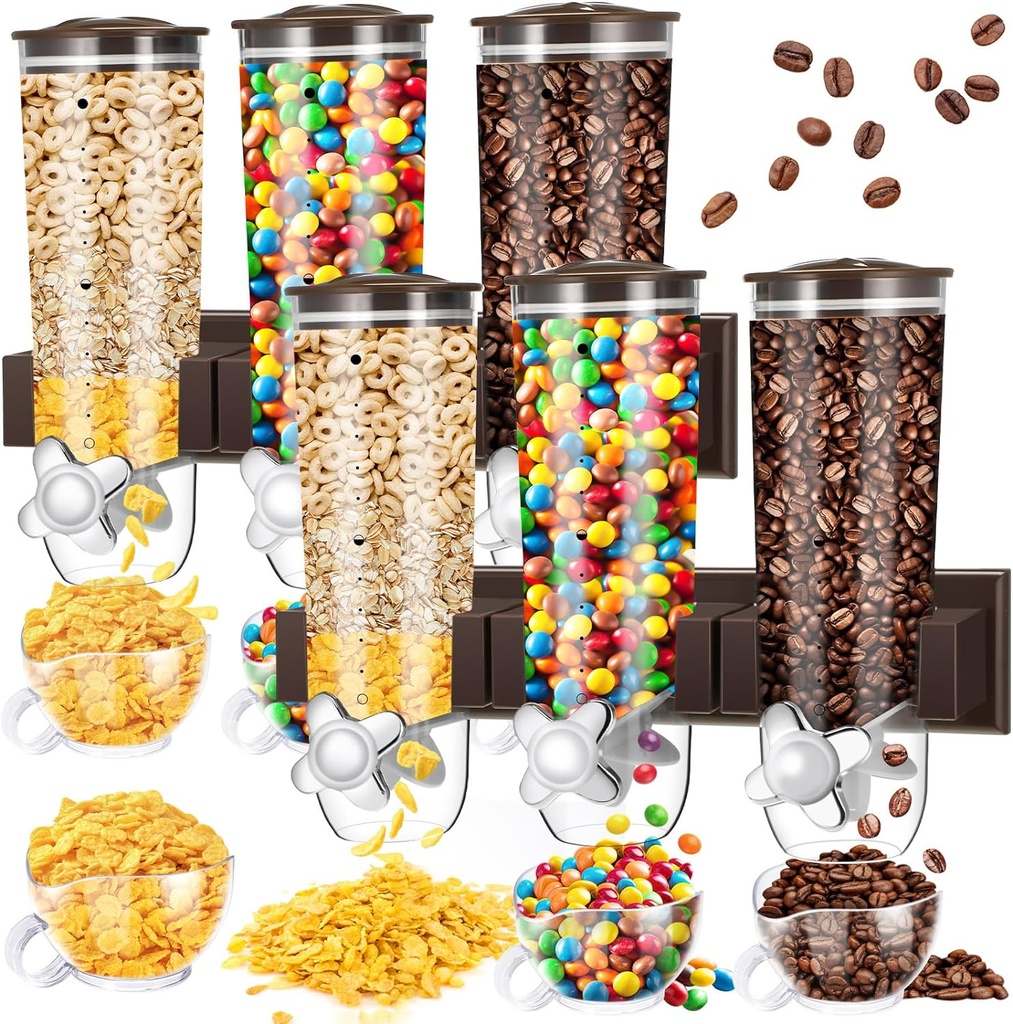 Nitial 2 Pieces Cereal Dispenser Wall Mounted 4.5L Triple Candy Machine Grain Dispenser with Cup Triple Dry Food Snack Wall Mount Cereal Storage Container for Kitchen Food Store Coffee Beans Store