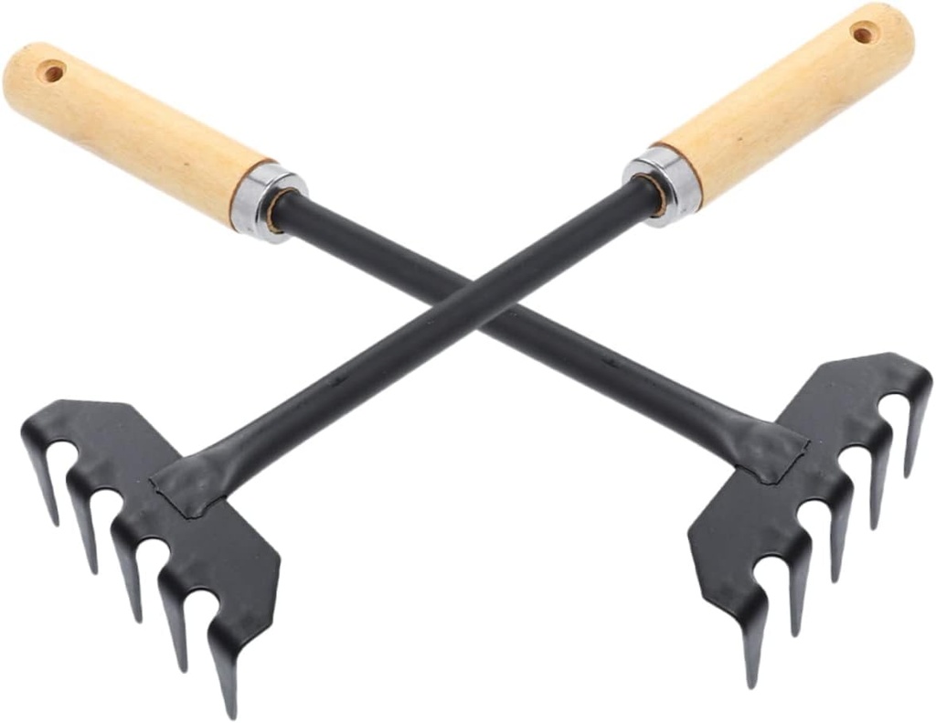 2pcs Mini Gardening Rake Ergonomic Hand Tools for Soil Loosening Weeding and Planting Wood and Iron Construction for Maintenance