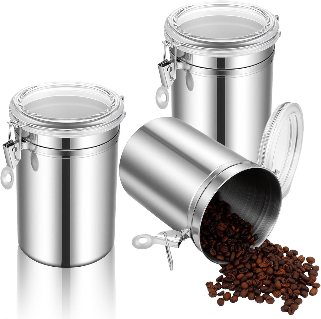 3 Pcs Stainless Steel Canisters 62 oz Stainless Steel Containers with Lids Food Storage Container with Airtight Clamp Lid Coffee Containers for Tea Sugar Coffee Flour Kitchen Counters