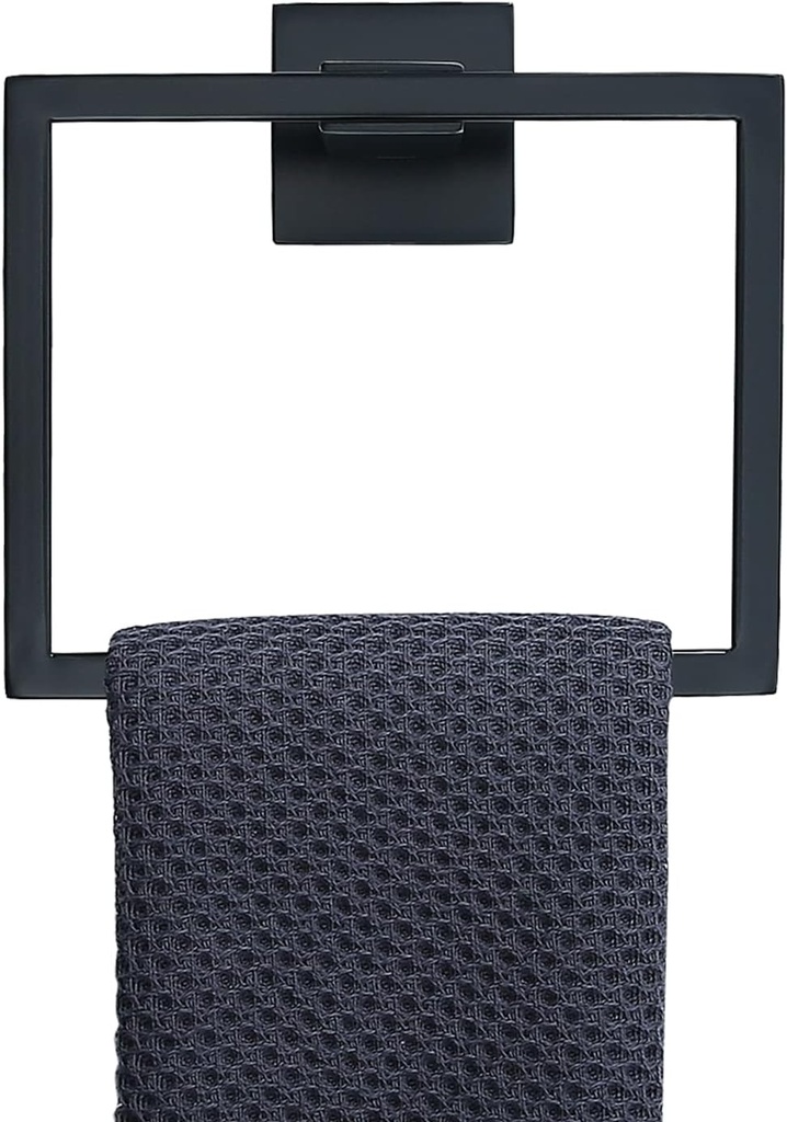 TNOMS Black Towel Ring Modern Square Hand Towel Bar,Towel Holder for Bathroom,Wall Mount Stainless Steel