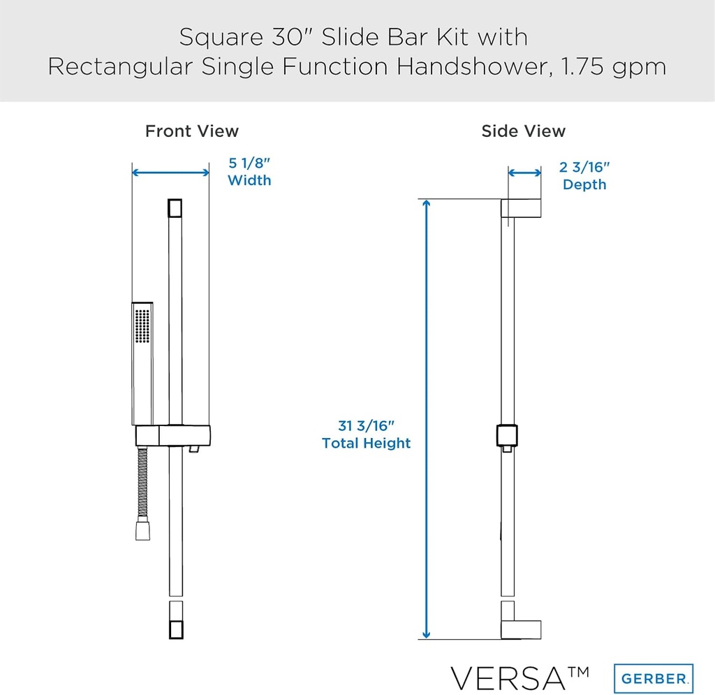 Gerber Plumbing Versa Square Slide Bar with Hand Shower