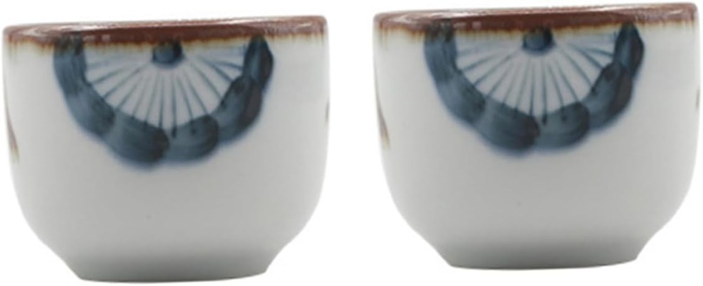 2pcs Ceramic Hand Painted Flower Sake Cup Multifunctional Japanese Style Cup for Tea Sake Milk Spirit