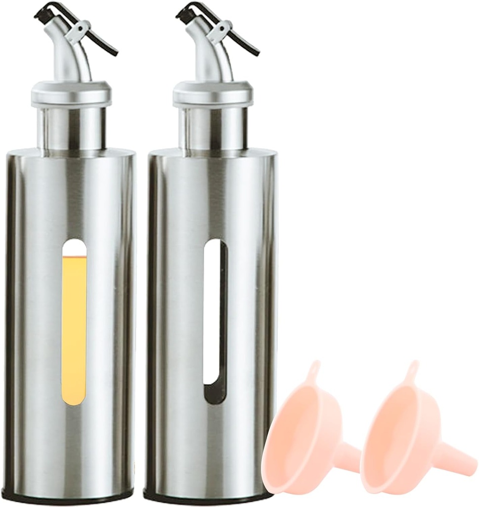 FEOOWV Olive Oil and Vinegar Dispenser Bottle Set for Kitchen,9.9oz Clear Plastic Olive Oli Carafe(290ml) with Pourers and Funnel (Large)