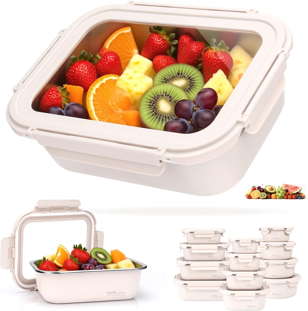 40oz Stainless Steel Lunch Box With Leakproof Glass Lids Microwavable Stainless Steel Food Storage Containers Stackable Freezer Snack Sandwich Meal Prep Metal Bento Box for Travel Picnic Rectangle