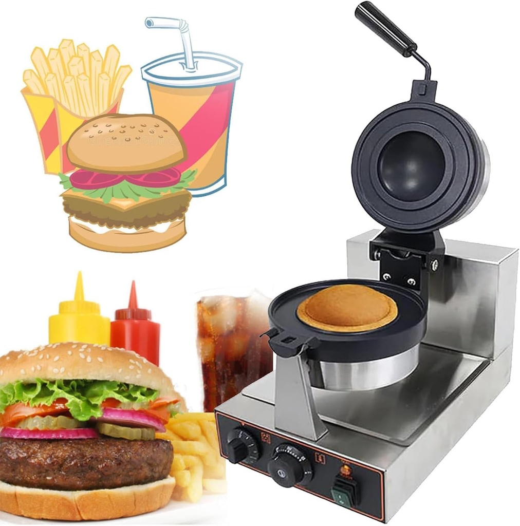 Commercial Burger Maker,1300W Single Head/double Head Non Stick Panini Press Hamburger Machine,Non Stick Waffle Maker Iron Maker,Controllable Range 50-300°C,For Kitchen