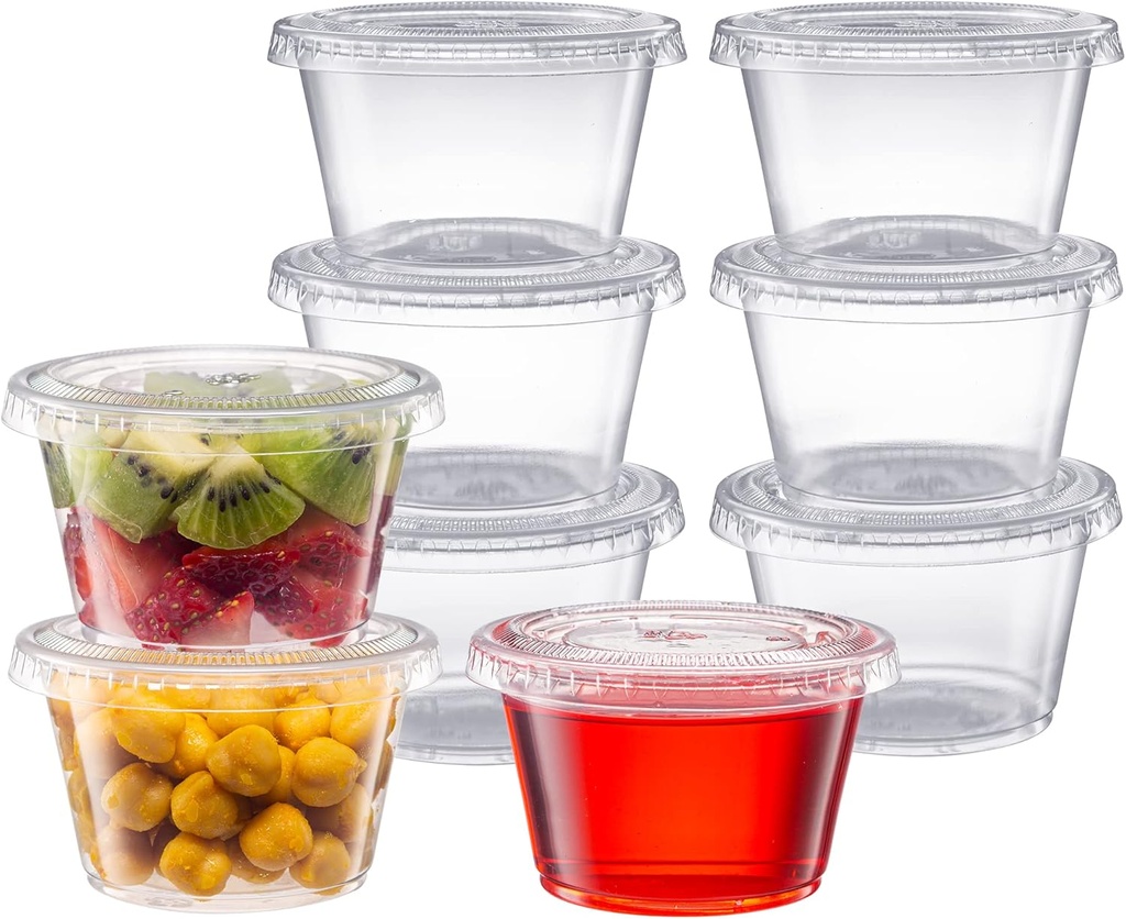 Pantry Value [4 oz. - 200 Count Clear Disposable Plastic Portion Cups with Lids - Small Plastic Condiment Containers for Sauce, Salad Dressings & Portion Control