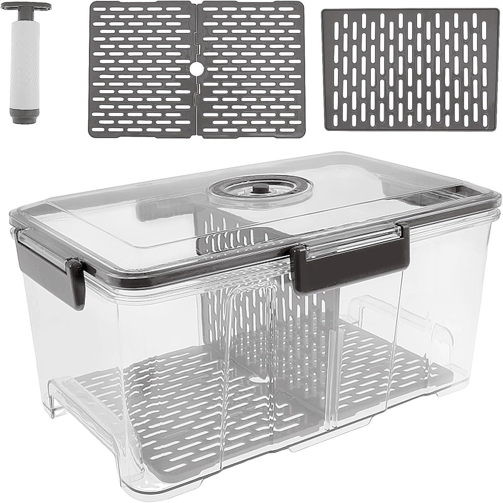 Bread Box Rectangular Airtight Bread Storage Container Extra Large Transparent Bread Keeper Time Recording Bread Holder with Vacuum Pump for Kitchen Countertop ZHAZHAMO