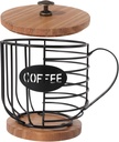 Cup Shape Storage Basket Coffee Organizer Metal Holders Iron Wood Countertop Rack