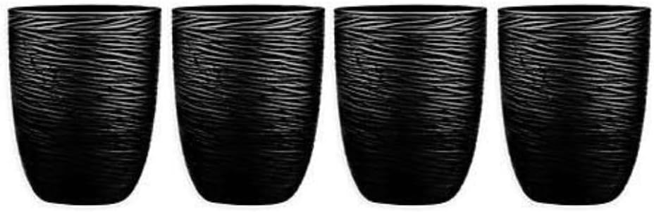 QUALIA Artisan Black Whiskey Glasses Set of 4 13.5 oz Black Glass Cups, Lead-Free Textured Drinking Glass Set, Unique Whiskey Glass Set, Unique Drinking Glasses, Housewarming Gifts For Home Bar
