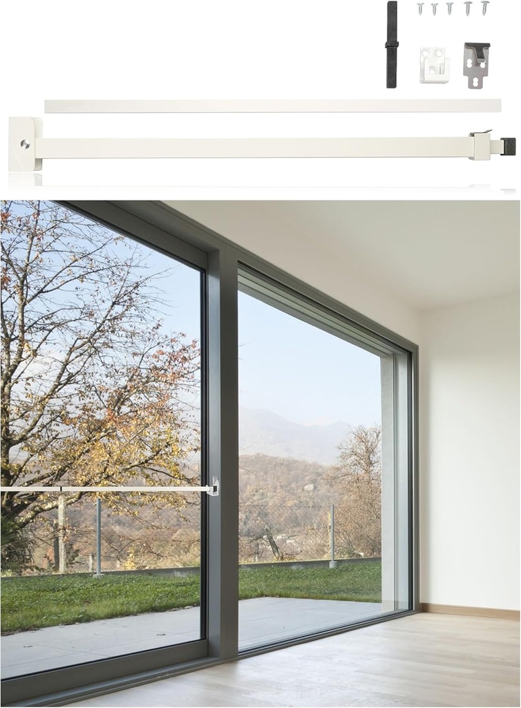 Greatim GT-DB006 Sliding Door Security Lock Bar, Child Proof Sliding Door Lock Bar with Anti Lift Lock, Adjustability Bar Lock Fits Most Sliding Glass Doors and Windows (19"- 51" on 3 Bars) White