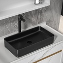 24"x14" Bathroom Vessel Sink Rectangular - Matte Black Porcelain Ceramic Rectangle Above Counter Vanity Lavatory Bath Sink Art Basin with Faucet & Pop-Up Drain