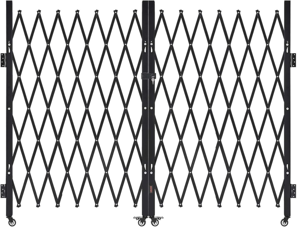 VEVOR Double Folding Security Gate, Lockable Scissor Gate with 360° Swivel Casters, Outdoor Barricade Steel Retractable Gates, for Entry Security, Garage, Warehouse & Pool, 129.92 x 63.19 in (W x H)