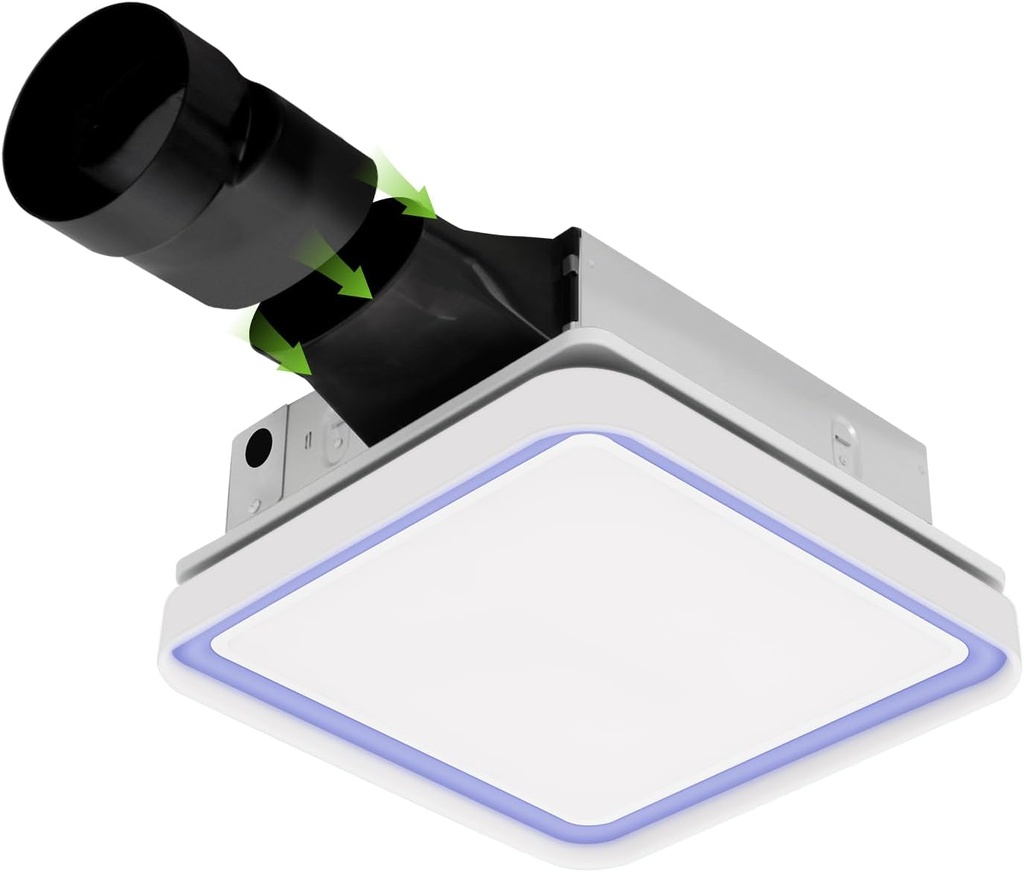 Akicon Bathroom Exhaust Fan with Light, 50-80-100 CFM DC Motor, 1.2 Sones Bath Fan, 3CCT LED Light 2700K/4000K/5500K with 7W Night Light Quiet Energy Saving Bathroom Ceiling Fan, White