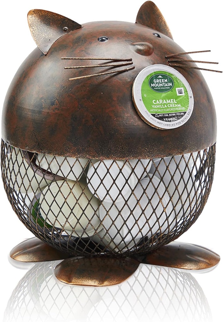 Aayla Novelty Cat Design for Pod Holder - K-Cup Holder Coffee Pod Organizer, for Home, Kitchen, Office and Coffee Bar, in Metal Material with Brown Color