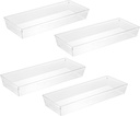 Backerysupply 4 Pack Storage Bins For Bathroom Cosmetic Makeup Vanity Clear Plastic Desk Drawer Organizers Tray Kitchen Utensils Silverware Dividers 15"x6"x2"