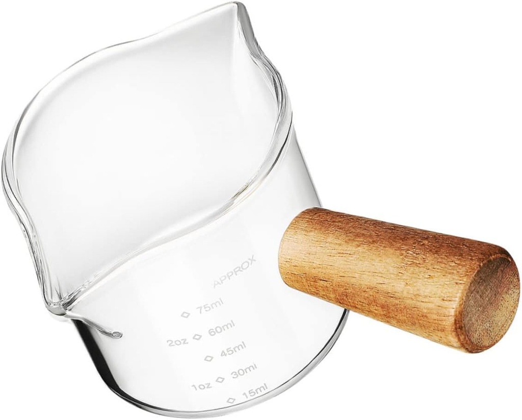 PRETYZOOM Heat Resistant Glass Coffee Pitcher Wooden Handle Milk Jar for Tea and Sauces and Stable Design for Home and Restaurant Use