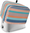 4 Slice Toaster Cover, Bread Machine Cover Boho Geometric Floral Stripe Ethnic Turquoise Orange Blue Kitchen Appliance Dust Cover Top Handle Fingerprint Protection Lightweight Kitchen Toaster Cover