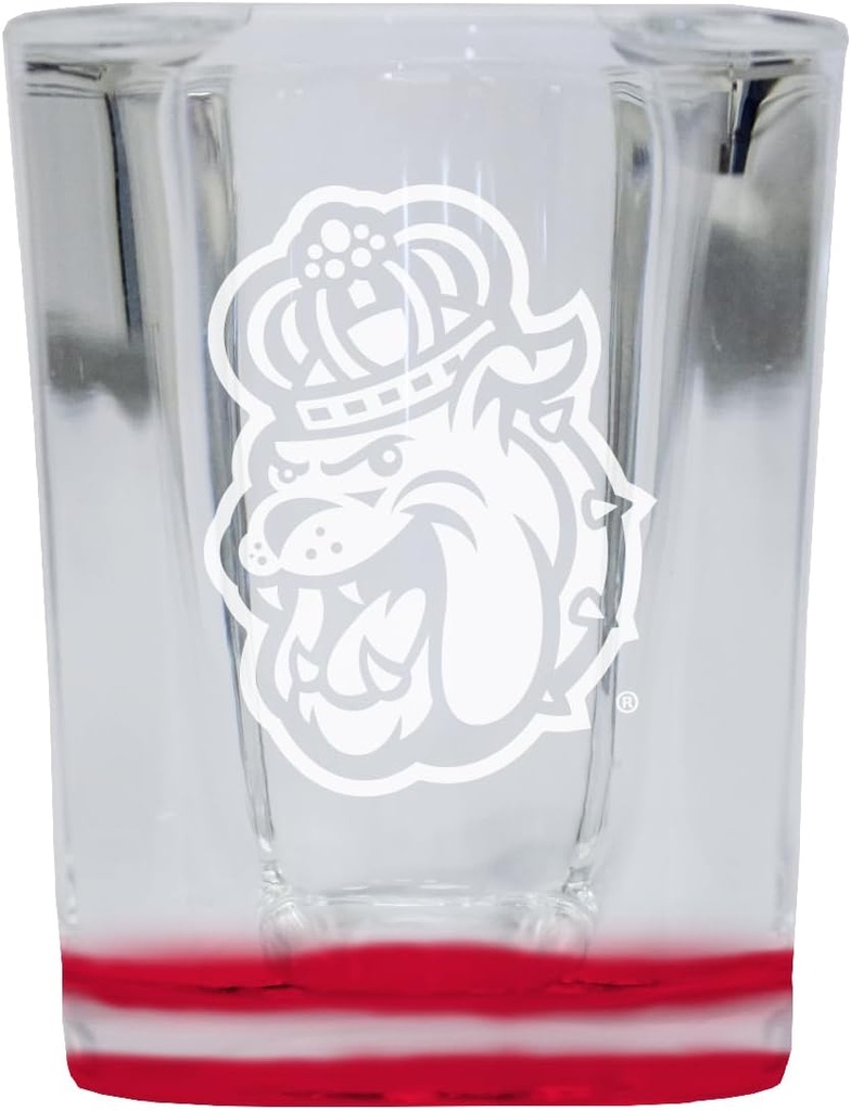 R and R Imports James Madison Dukes 2 Ounce Engraved Shot Glass Square Red Base Officially Licensed Collegiate Product Single Unit