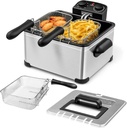 ORALNER Deep Fryer with Basket, Electric Deep Fryer w/View Window, 3 Frying Baskets, Cool Touch Handle, 21-Cup/5.3Qt Oil Fryer w/Timer, Adjustable Temperature, Home Deep Fat Fryers, Silver (5.3 QT)