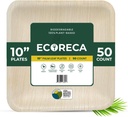 50-Pack Biodegradable Palm Leaf Dinnerware Set | 10-Inch Square Plates |Eco-Friendly and Microwave Safe |Disposable Plates- Design for Wedding, Parties,BBQ,Events
