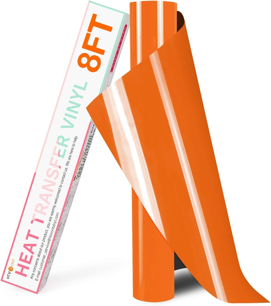 HTVRONT HTV Heat Transfer Vinyl - 12" x 8ft Orange HTV Vinyl for T Shirts, Iron on Vinyl for All Cutting Machine - Easy to Cut & Weed for Iron on Design (Orange)