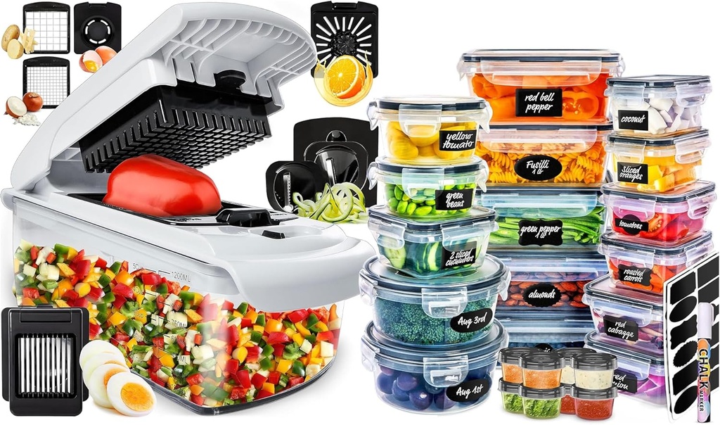 fullstar 2 in 1 Gray/Green Chopper And 50 Pack Food Container