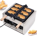 Electric Taiyaki Maker, 1500W 110V 3PCS Non Stick Japanese Fish Type Waffle Machine, Fish-Shaped Mold with Long Handle, Double-sided Heating 180° Flip Waffle Maker for Restaurant, Snack Bars
