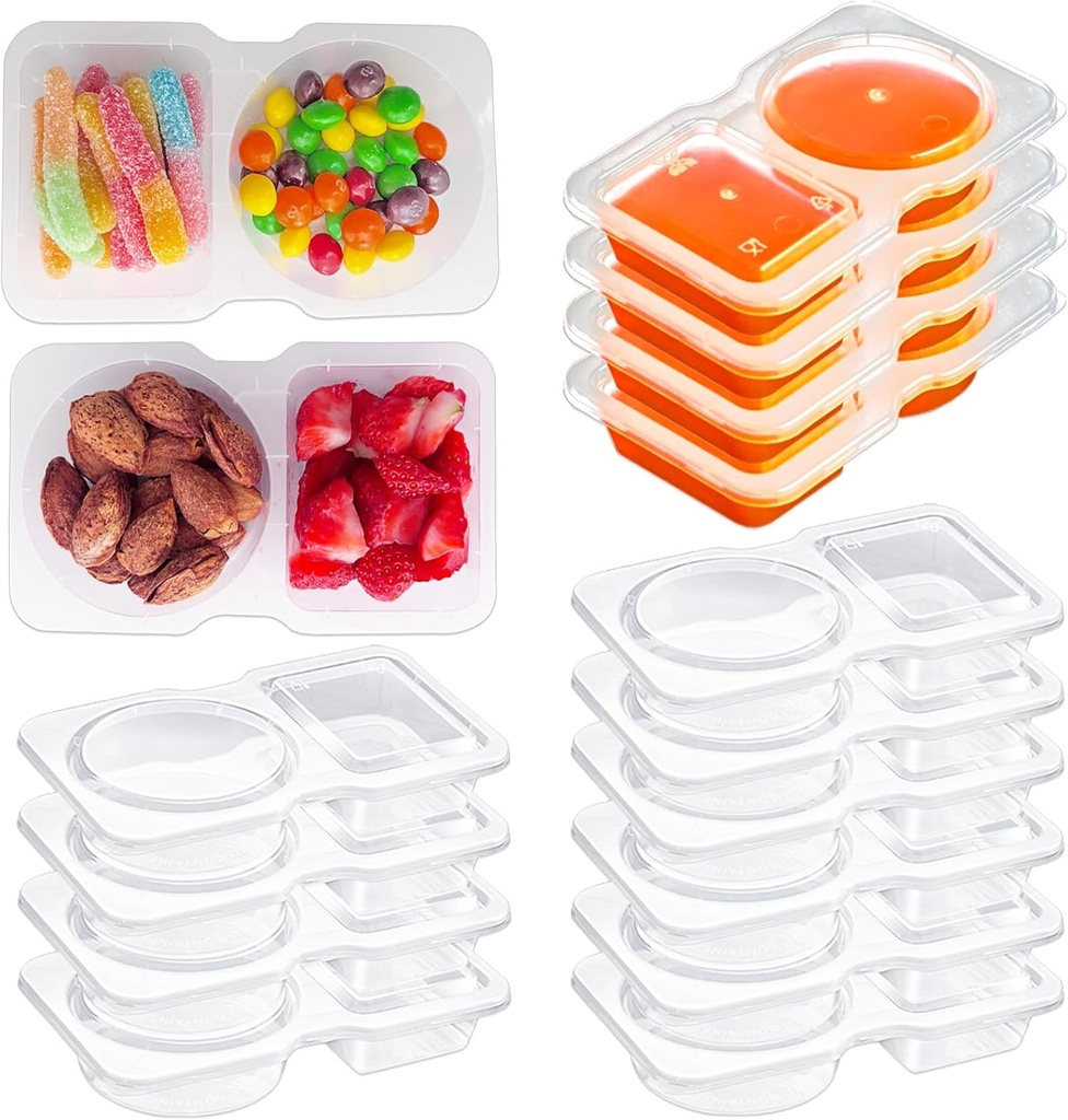 20 Set Reusable Snack Pack Containers with Lids - Double Compartment Leakproof Portable Sauce, Condiment, Snack Prep Box, for Travel, Takeout & Portion Control