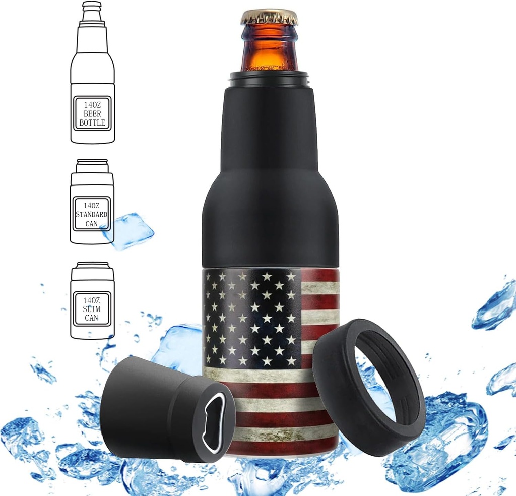 Stepstall 14 oz. Beer Bottle and Can Cooler with Beer Opener,3 in 1 Can Cooler, Slim Can Beer Bottle Insulators Holder, Double Walled Stainless Steel Insulated Can Cooler for Beer,Soda