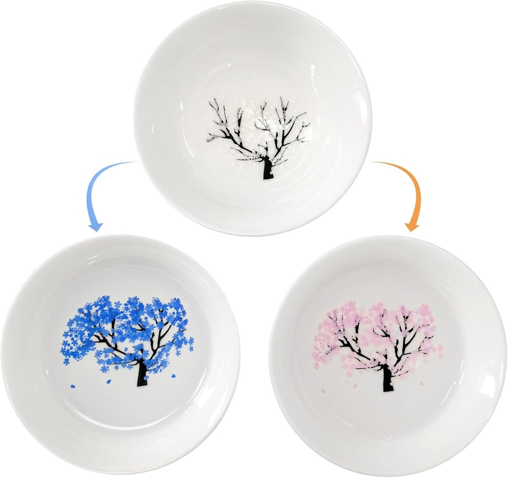 Japanese Thermochromic Ceramic Sake Cup with Cherry Blossom Motif, Heat-Reactive Design