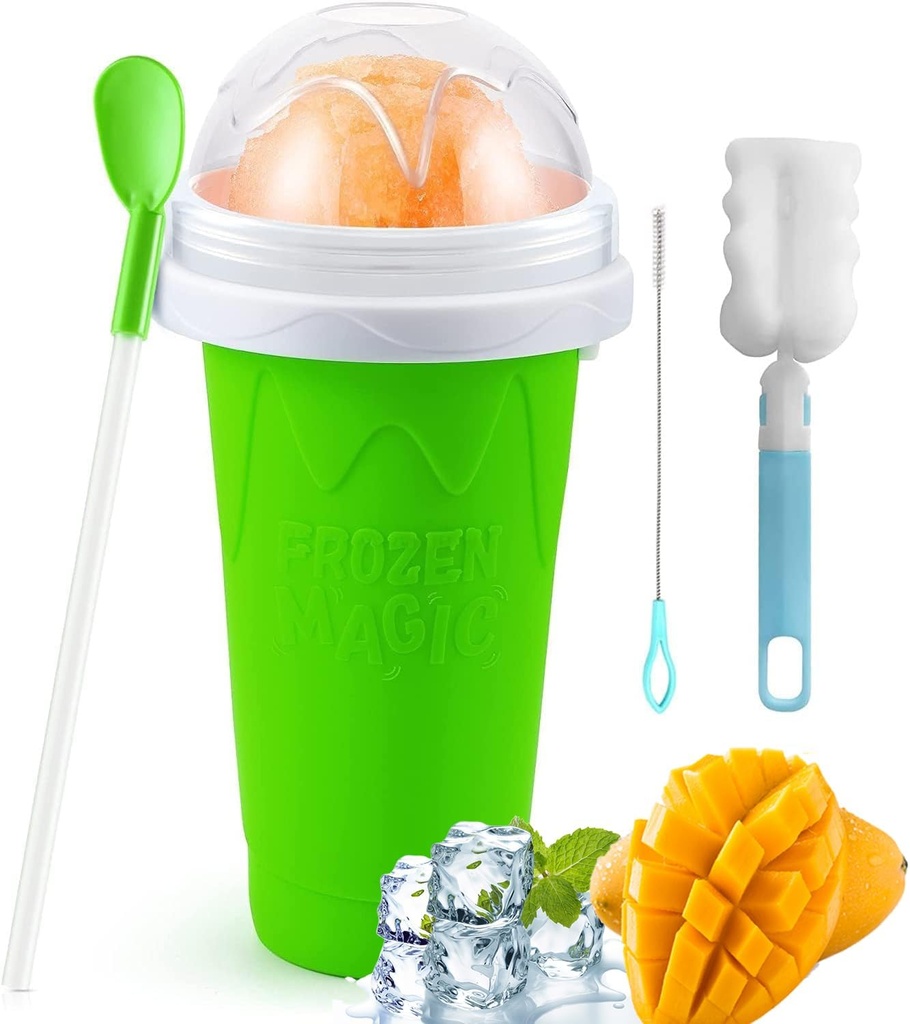 Slushy Maker Cup, Slushie Maker Cup Magic Quick Frozen Smoothies Cup Cooling Cup Double Layer Squeeze Cup, Homemade Milkshake Ice Cream Maker for Kids and Family (Green)