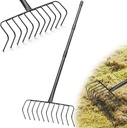 Garden Rake, Heavy Duty 11 Tines Metal Thatch Rake for Gathering Hay Dead Grass Brush Pine Needles Leaves, 56" Long Handle Large Yard Rakes for Lawns Standing Effortless Collecting Cleaning