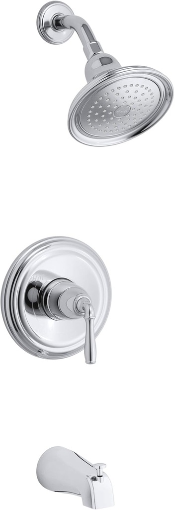 KOHLER TS395-4S-CP Devonshire(R) Rite-Temp(R) Bath and Shower Valve Trim with Lever Handle, Slip-fit spout and 2.5 gpm showerhead