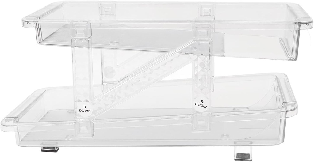 Rolling Soda Can Organizer,Expandable Width PET Drink Organizer,2 Layer Expandable Automatic Rolling Beverage Dispenser, Beer Can Holder for Refrigerator Pantry Freezer (Clear White)