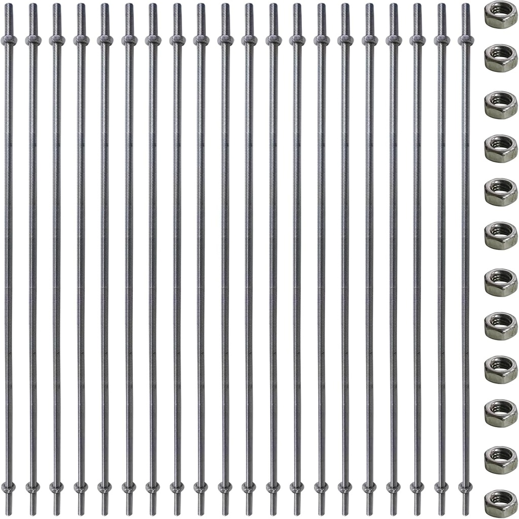 40 Pieces 8/32 Inch M4 Threaded Rod with Hex Nuts 10 Inch Stainless Steel Fully Rod Threaded, 20 Pcs 250 mm Threaded Rods and 20 Pcs of Hex Nuts for Hangers and Beaded Garden Stake Rods