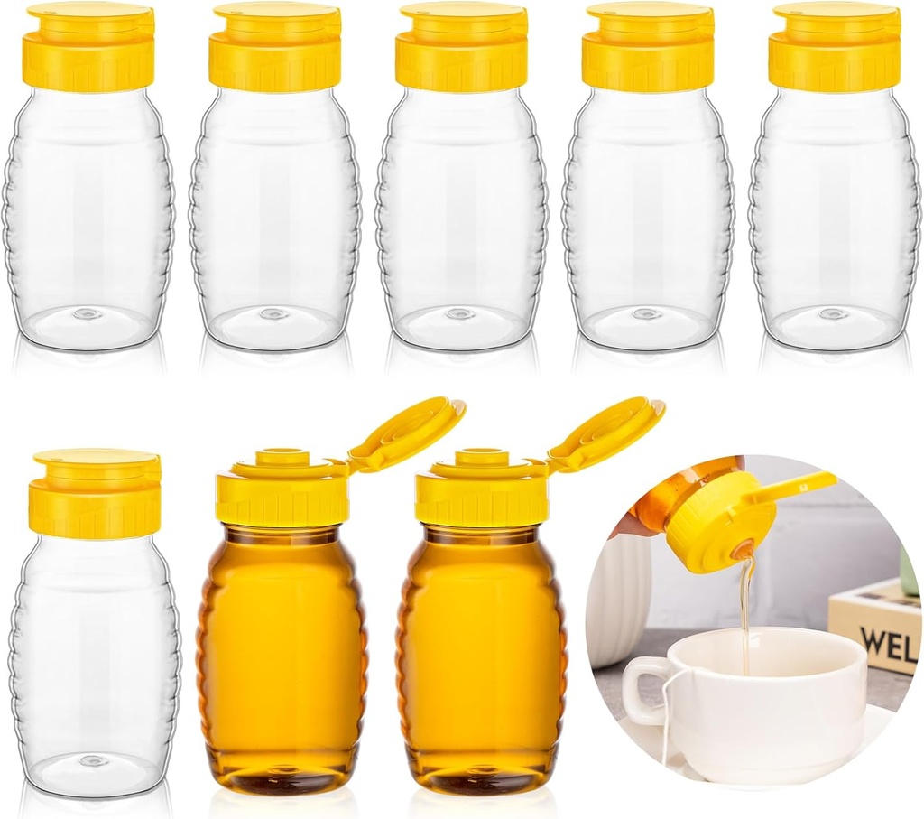 8 Pack 5oz Honey Squeeze Bottle, Refillable Small Squeeze Bottles for Honey, Plastic Honey Containers with Leak Proof Flip-Top Caps for Gift Giving, Storing and Dispensing