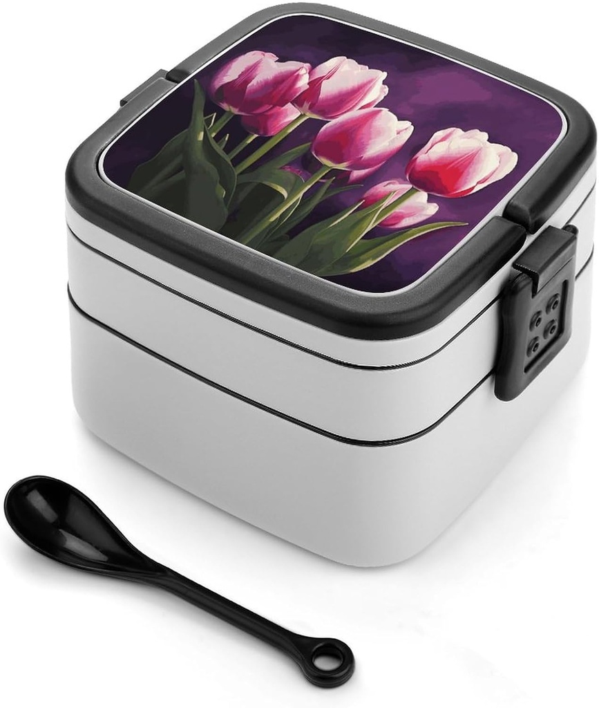 Bento Lunch Box for Women Lunch Containers for Adults Flowers Double Layered Lunchbox Large Capacity Bento Box with Cutlery for Work Picnic Camping Travel
