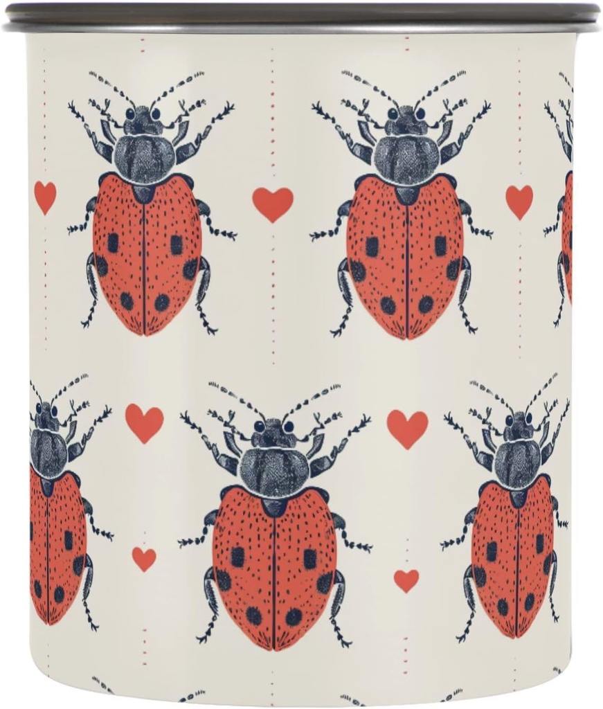 ALAZA Lady Bug Heart Dotted Lines Airtight Coffee Bean Canister 30oz Food Storage Containers with Lids For Gournd, Tea, Sugar, Flour, Rice, Cereal, Candy Cookie Jar