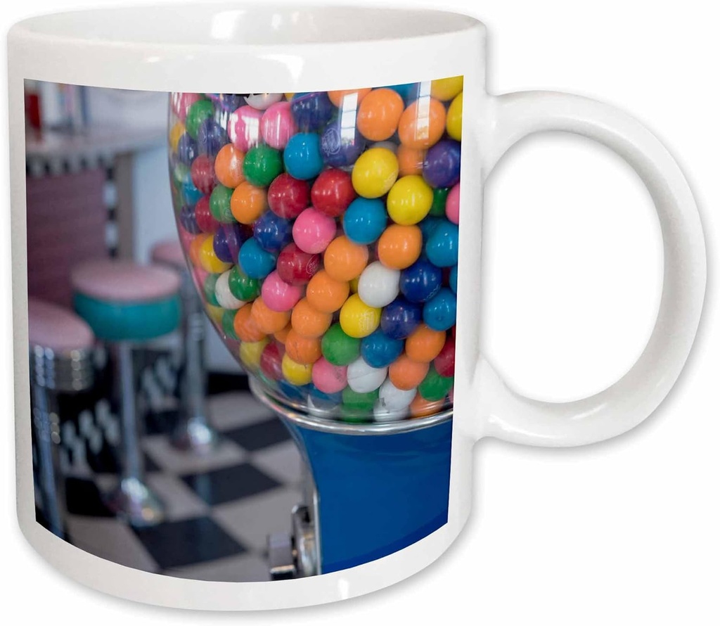3dRose Gumball machine and vintage stools at ice cream shop. 15oz Mug