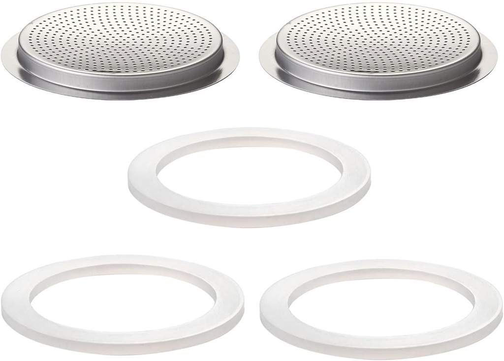 2 Pcs Filter with 3 Pcs Silicone Gasket Seals for 9 Cup Stovetop Espresso Coffee Maker Replacement Parts for Big Tummy and Straight Stainless Steel Moka Pot