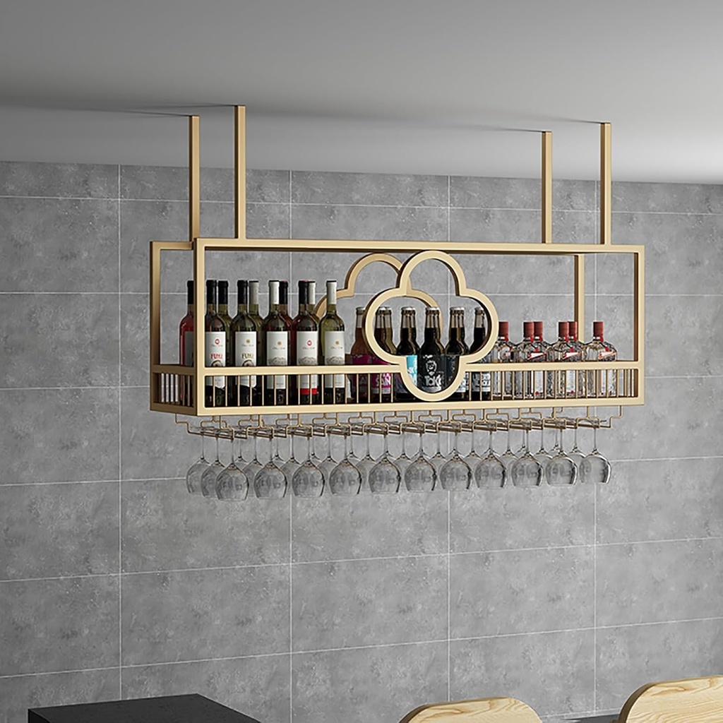 Ceiling Wine Rack,Industrial Bar Floating Wall Shelves,Hanging Wine Rack with Wine Glass Holder,Wall Mounted Wine Rack,Wine Storage Stand with Stemware Hanger,Wall Shelf for Wine Cellar,Kit