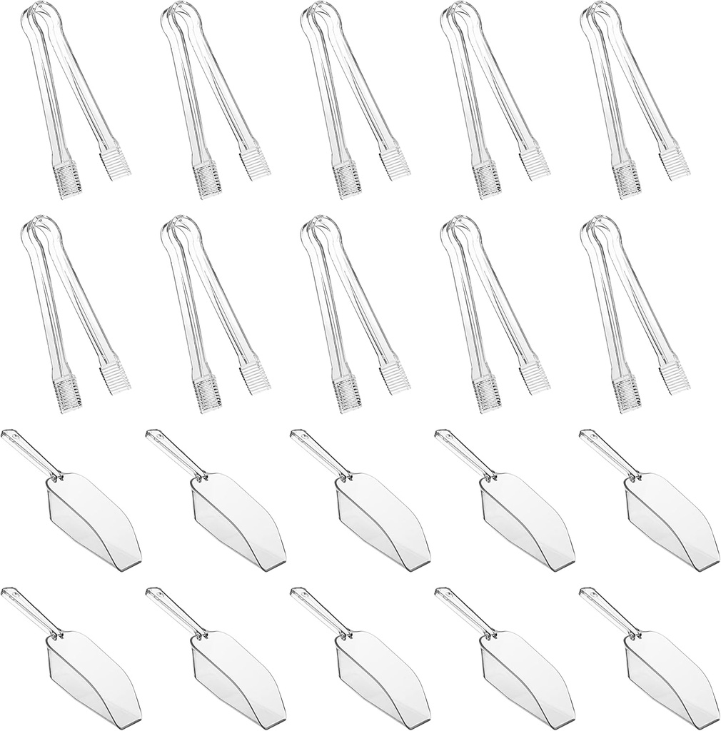 10 Pieces Plastic Serving Tongs Mini Kitchen Tongs Kitchen Tongs Utility and 10 Pieces Plastic Kitchen Scoops Clear Ice Scoop Mini Clear Buffet Scoop for Candy Dessert Buffet Ice