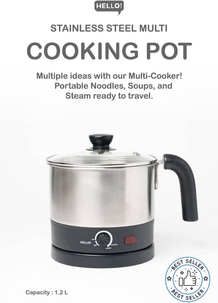 HELLO 1.2L Stainless Steel ELECTRIC S.S MULTI COOKING POT, Rapid noodle cooker