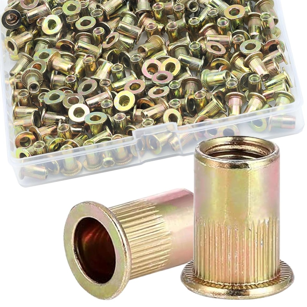 220Pcs M3 Rivet Nuts, Metric Zinc Plated Finish Carbon Steel Flat Head Threaded Insert Nutsert Kit
