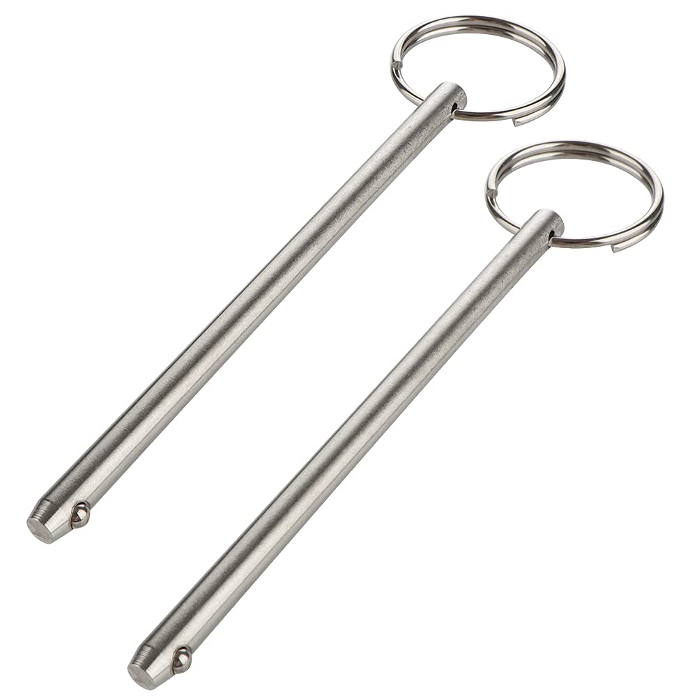 2 Pack Long Quick Release Pin, Diameter 1/4"(6.3mm), Overall Length 4-3/4"(120mm), Usable Length 4.13"(105mm), Full 316 Stainless Steel, Bimini Top Pin, Marine Hardware